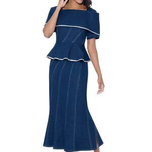 Devine Sport Navy Blue Peplum Maxi Dress – Sizes 18W & 26W